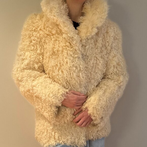 Vintage Persian Curly Geunuine Lamb Fur Coat White Cream Spotted Jacket S/M - Picture 5 of 8